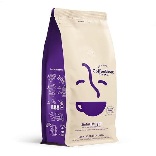 Coffee Bean Direct Sinful Delight Flavored, Whole Bean Coffee, 2.5 Pound Bag (Pack of 1)