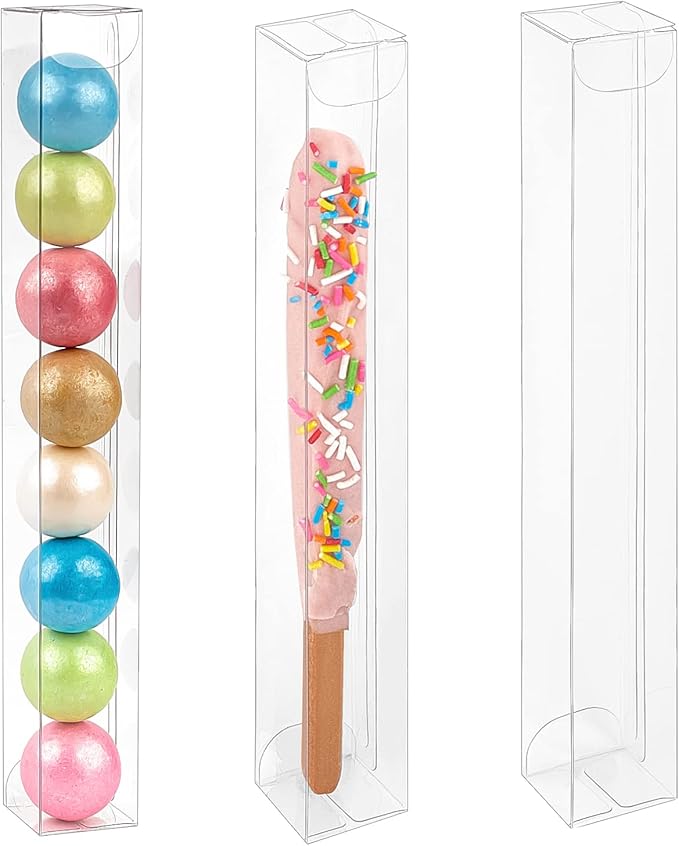 45 PCS Clear Pretzel Rod Boxes 1x1x8 Inches Gumball Tubes Box for 8, Individual Treat Box Transparent Plastic Candy Party Favor Boxes