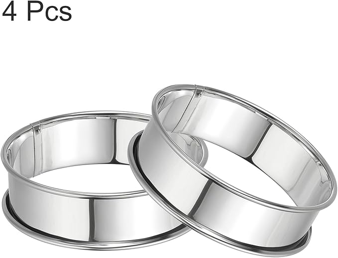 HARFINGTON 4pcs Crumpet Rings 3.15" Nonstick Round Cake Ring Stainless Steel Double Rolled English Pastry Rings for Kitchen Baking Crumpet Dessert, Silver