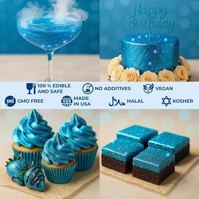 Blue Edible Glitter for Drinks Bulk Edible Glitter for Cakes Drink Brew Glitter, Blue Edible Glitter Cake Decorations Edible Blue Glitter Edible Glitter for Strawberries Cocktail