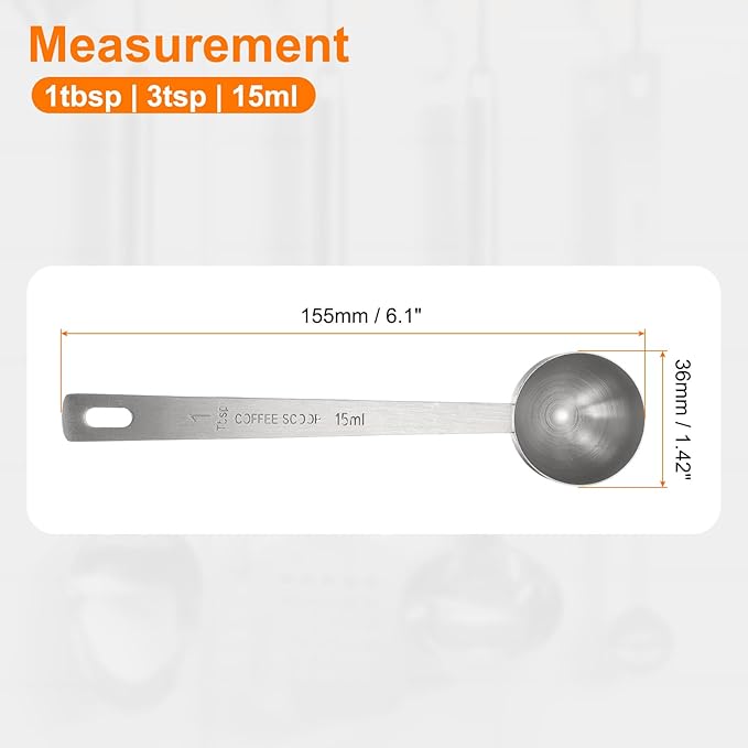 HARFINGTON 2pcs Coffee Scoop Spoon 1tbsp (3tsp, 15ml) 304 Stainless Steel Long Handle Teaspoon/Tablespoon Measuring Spoons Scoops for Tea Sugar Kitchen, Silver