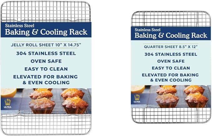 Ultra Cuisine Heavy Duty 100% Stainless Steel Cooling Rack for Cooking and Baking - Baking Rack & Wire Cooling Rack - Fits Quarter and Jelly Roll Sheet Pans - 8.5''x 12'' & 10''x 14.75''