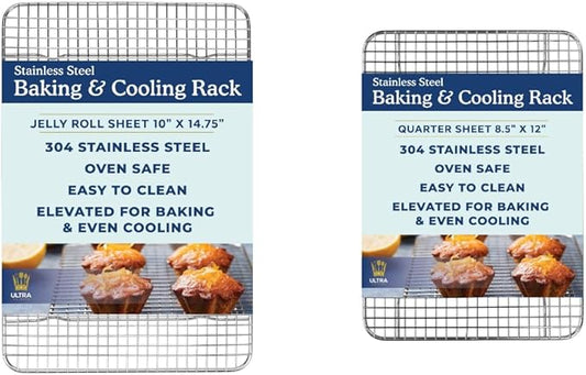 Ultra Cuisine Heavy Duty 100% Stainless Steel Cooling Rack for Cooking and Baking - Baking Rack & Wire Cooling Rack - Fits Quarter and Jelly Roll Sheet Pans - 8.5''x 12'' & 10''x 14.75''
