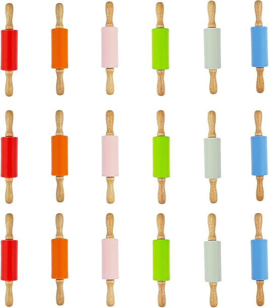 18 Pack Small Rolling Pin for Kids, 9 Inch Kids Rolling Pin for Home Kitchen (6 colors)