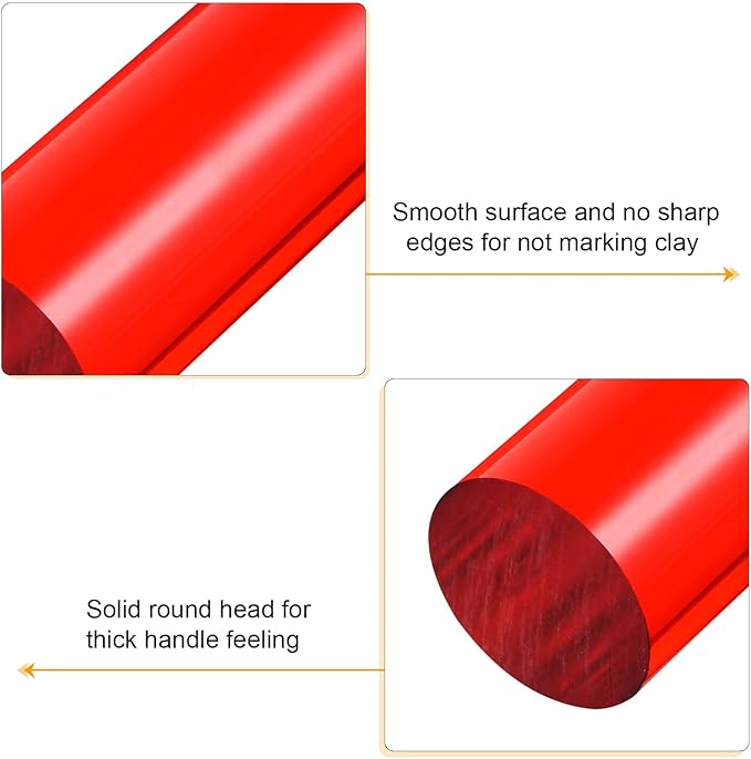 HARFINGTON Acrylic Clay Roller 8 Inch x 1 Inch Solid Non-Stick Plastic Round Tube Roller Polymer Clay Rod Fondant Rolling Pin for Shaping, Sculpting, Modeling DIY Crafts, Red