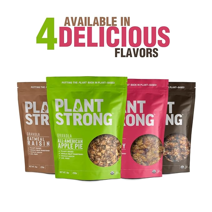 PLANTSTRONG Dark Chocolate Granola Snack Mix - Whole Grain, Naturally Sweetened With Fruit, Plant Based, Oil Free - Pack of 4 x 9oz Bags