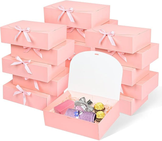 15Pack Gift Boxes with Lids, 10.6x7.8x3.1 Inches Bridesmaid Proposal Box with Ribbon, Pink Gift Boxes for Presents,Kraft Paper Boxes for Wedding Christmas Birthday Baby Shower Party