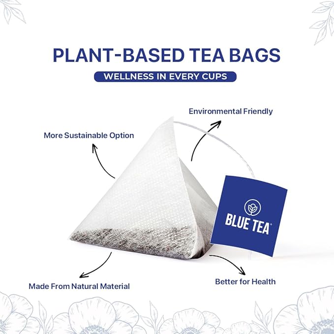 BLUE TEA - Butterfly Pea Flower Tea - 10 Count - Pyramid Plant Based Tea Bag | ANTIOXIDANT RICH | Flower Based - Detox Tea - Herbal Tea - Caffeine Free - Non-Bitter | Zipper Pack
