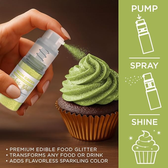 Bakell - Neon Green Tinker Dust (4g, 1x Mini Spray Pump) Edible Glitter for Food, Desserts, and Beverages!