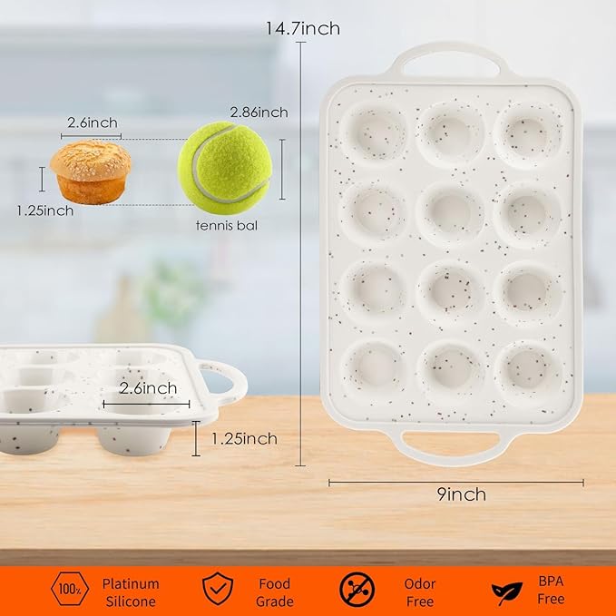 2Pack Silicone Muffin Pan For Baking With Metal Reinforced Frame, 12 Cup Nonstick Cupcake Pan, BPA Free Silicone Mini Muffin Pan, Cupcake Baking Pan Molds for Oven With Silicone Brush（Small Size）