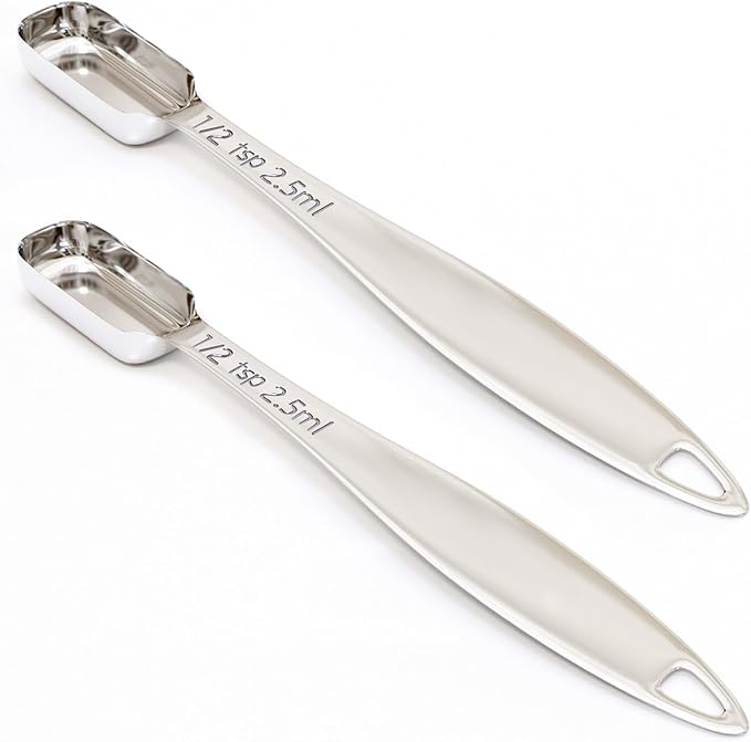 2PCS 1/2Teaspoon (2.5ml) Single Measuring Spoon, Individual Stainless Steel Long Handle Measure Tablespoon Only