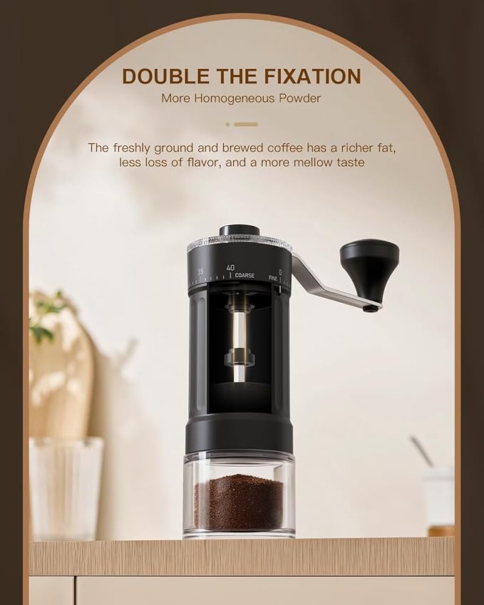 CIRCLE JOY Manual Coffee Grinder with 40 Levels External Adjustment and Ceramic Burr, Portable Hand Coffee Grinder Set with Pour Over Coffee Dripper, 50 Count V60 Coffee Filters and Storage Bag