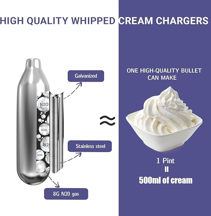 N2O Cream Chargers, whipped cream charger 8g Whip Cream Charger Cylinder Food Grade Original Flavor With Long Shelf Life, Leak Proof Steel,