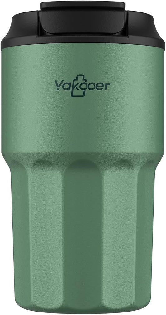 16 oz Coffee Insulated Tumbler with Lid and Flip Straw, Leak-Proof Food Grade 304 Stainless Steel Travel Coffee Mug, Double Wall Vacuum Cup for Hot and Cold Drinks (Green)