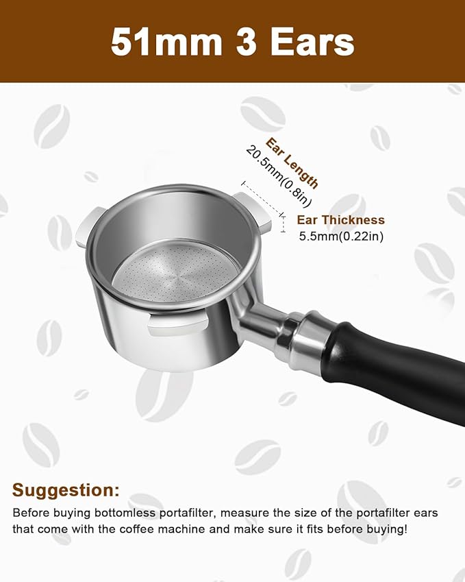 51mm Bottomless Portafilter 3 Ears Compatible with Delonghi Dedica EC680/EC685/EC885 and SMEG, EUPA Espresso Machines, Espresso Naked Bottomless Portafilter with Puck Screen and 18g Filter Basket