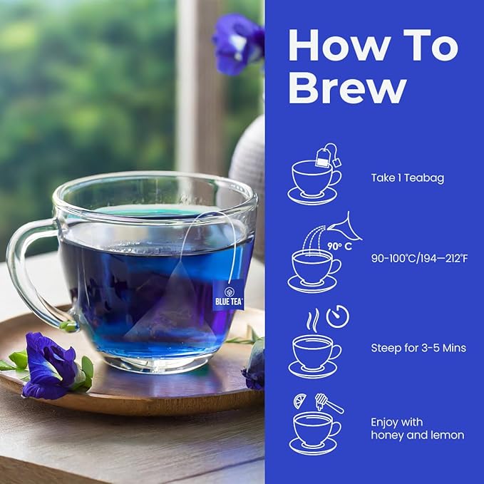 BLUE TEA - Butterfly Pea Flower Tea - 10 Count (Pack of 2) - Pyramid Plant Based Tea Bag | ANTIOXIDANT RICH | Caffeine Free - Detox Tea - Flower Based - Herbal Tea - Non Bitter | Zipper Pack
