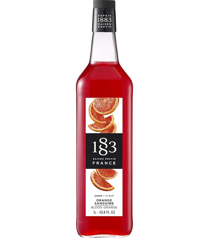 1883 Blood Orange Syrup for Drinks, Made in France, 1 Liter Glass Bottle