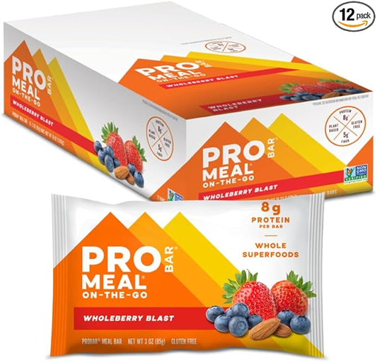 PROBAR - MEAL Bar, Wholeberry Blast, Non-GMO, Gluten-Free, Healthy, Plant-Based, Whole-Food Ingredients, Natural Energy (12 Count)