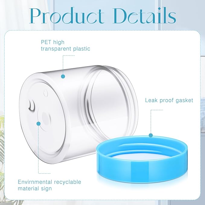 Patelai 4 Pieces Round Wide-mouth Leak Proof Plastic Container Jars with Lids for Travel Storage Makeup Beauty Products Face Creams Oils Salves Ointments DIY Making(6 Ounce,Blue)