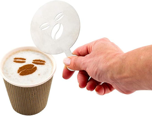 Restaurantware-Restpresso 4.75 Inch Latte Stencil, 1 Coffee Bean Coffee Stencil - Latte Art Template, Decorate Cupcakes, Cakes, or Cookies, Stainless Steel Cappuccino Template, Heat-Resistant