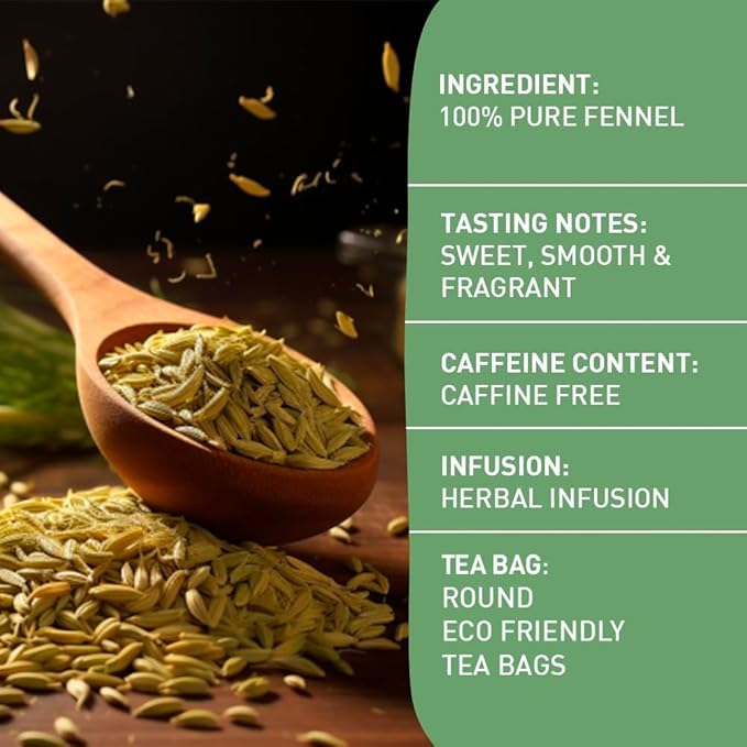 HANDPICK, Fennel Tea Bags (100 Herbal Tea Bags) Caffeine Free, Gluten Free & Non GMO | Round Eco Conscious Teabags | Smooth & Sweet