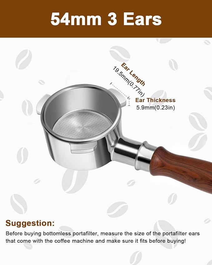 54mm Bottomless Portafilter 3 Ears, Bottomless Naked Portafilter Compatible with Breville/Sage Barista Express BES870/876/878/880/881/450/500/810/840, with Puck Screen and 18g Filter Basket - Rosewood