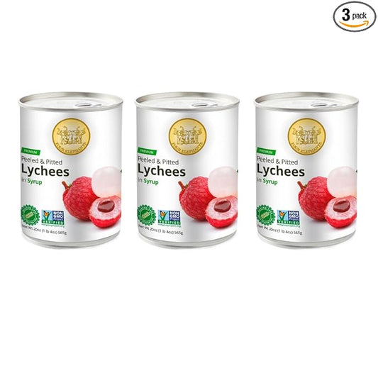 Premium Lychees in Syrup (3) - 20 oz | Natural Ingredient | Use For Mocktails, Cocktails, Drinks, Smoothies | Real Fruit Harvested At Peak Season | Four Elephants Brand | Non-GMO and Gluten-Free