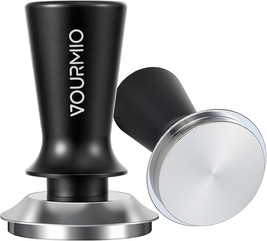 51mm Espresso Tamper - Spring-Loaded Coffee Tamper with Flat Stainless Steel Base, Compatible with All 51mm Portafilter Basket, Professional Barista Accessories, Black