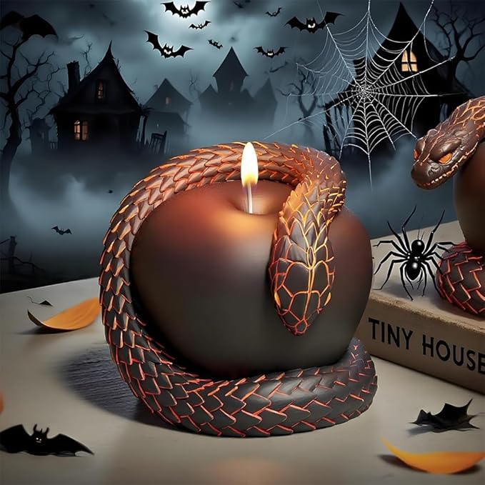 Gothic Snake and Apple Religious Art Candle Mold – 3D Silicone Resin Mold for Epoxy Casting, Aromatherapy Wax, Halloween Gothic Decor, Serpent Apple Sculpture Candle Making Mold