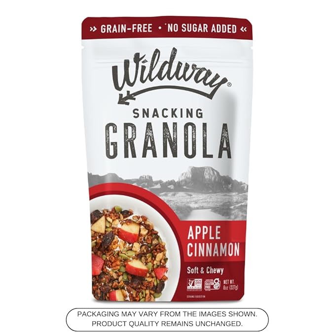 Wildway Keto Granola | Apple Cinnamon | Grain-Free, Certified Gluten-Free Cereal | Vegan, Low Carb | No Sugar Added | Paleo-Friendly | Non-GMO Fruit & Nut Clusters | Nutrient-Rich Snack | 8 oz, 6 Pack