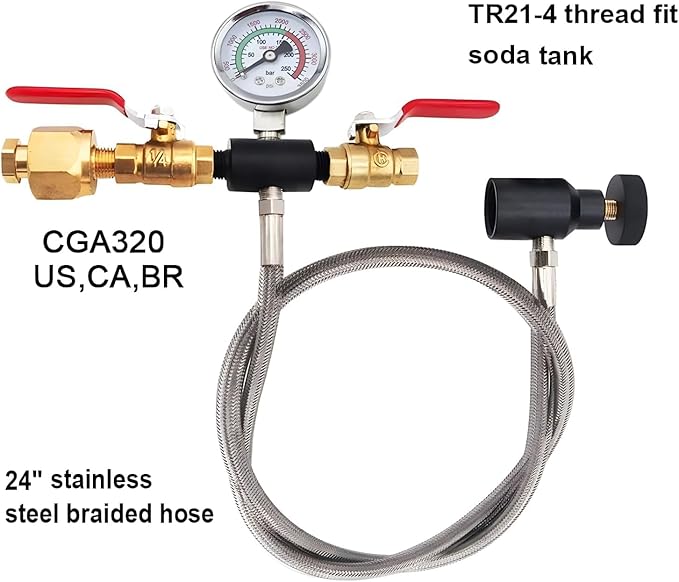 Soda Maker Co2 Tank Refill Adapter Hose,Soda Machine Co2 Cylinder Refill Station for Filling Soda blue Co2 Canister, 24inch Hose
