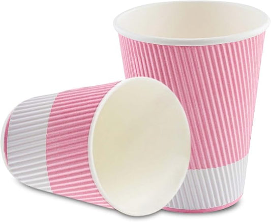 Restaurantware-12 Ounce Disposable Coffee Cups, 500 Ripple Wall Hot Cups For Coffee - Lids Sold Separately, Rolled Rim, Light Pink Paper Insulated Coffee Cups, For Hot Coffee, Tea, And More