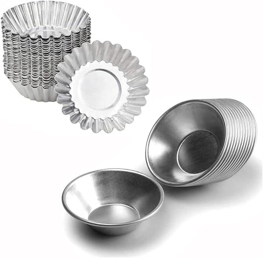 Egg Tart Molds Reusable, Non-Stick Mini Tart Pan Pie Tins Cupcake Cake Baking Cups,Aluminium/30 Pieces