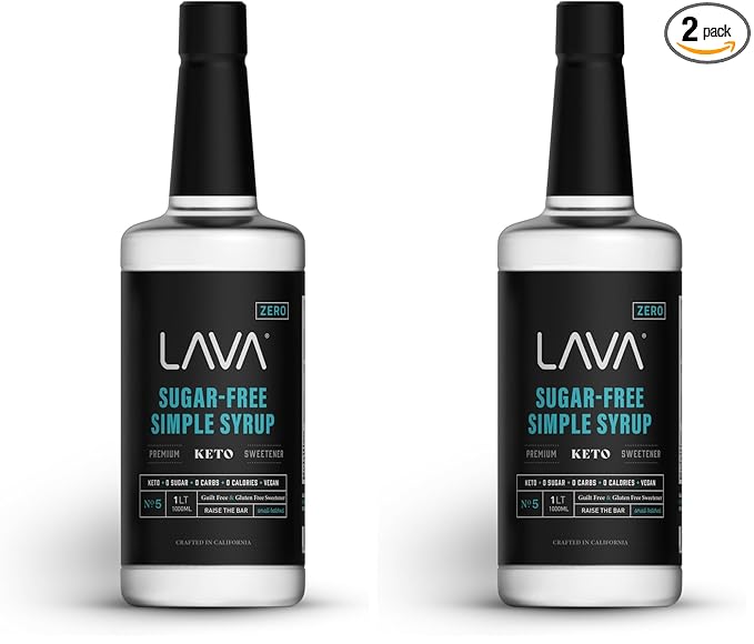 LAVA Premium Sugar Free Simple Syrup, Keto Friendly, Zero Sugar, Zero Carbs, Zero Calories, Sugar Substitute Sweetener, 33.8oz (1-Liter, 2-Pack)