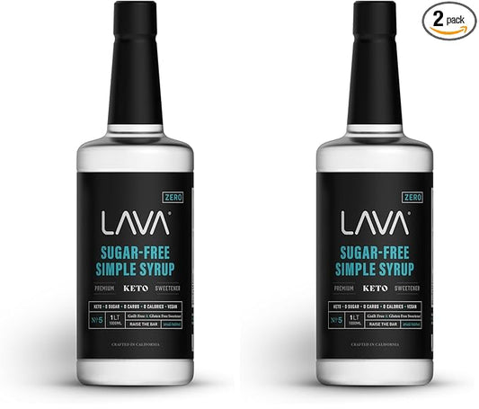 LAVA Premium Sugar Free Simple Syrup, Keto Friendly, Zero Sugar, Zero Carbs, Zero Calories, Sugar Substitute Sweetener, 33.8oz (1-Liter, 2-Pack)