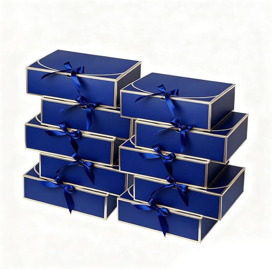 WLUSEAXI 10Pack Blue Gift Boxes, 10.6x7.8x3.1Inch Bridesmaid Proposal Box with Ribbons, Gift Boxes with Lids for Presents, Mother's Day, Wedding, Groomsmen Proposal, Birthday Party