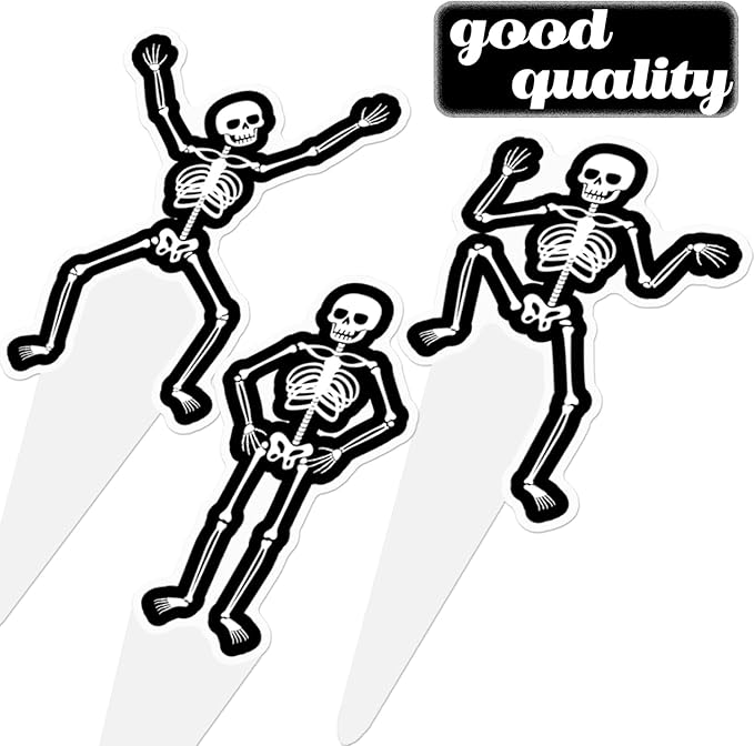 Dancing Skeleton Halloween Cupcake Toppers 48PCS Black Skull Party Cake Decorations Skeleton Cupcake Picks Halloween Birthday Party Decorations for Horror Theme Party Baby Shower Supplies