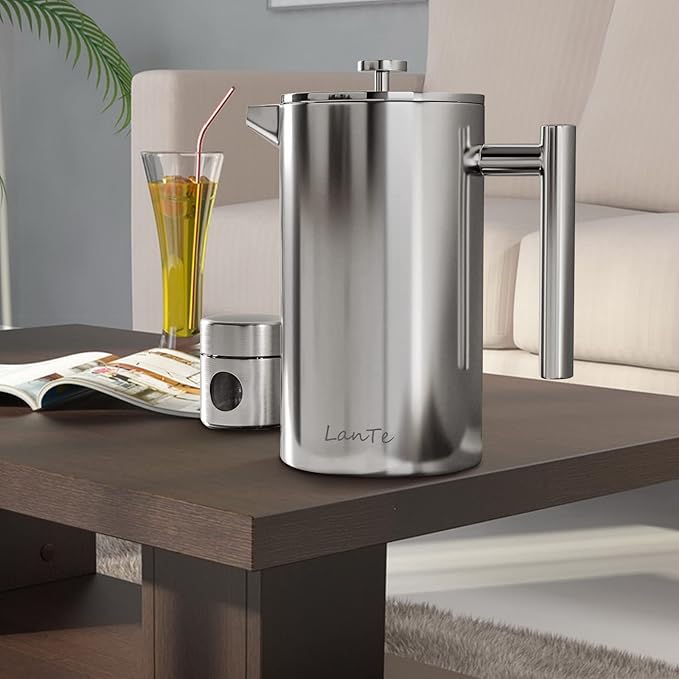 French Press Coffee Maker, 1.5L Double Insulated 304 Stainless Steel Tea Maker 4 Level Filtration System, No Coffee Grounds, Rust-Free, Dishwasher Safe 50oz Coffee Press for Family Party