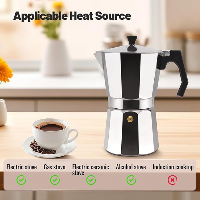 12 Cup Aluminum Moka Pot Classic Stovetop Espresso Coffee Maker 600ml 20oz Coffeemaker Percolator Mocha Pot Greca Coffee Maker Cafe Makers for Italian and Cuban Café Brewing Silver