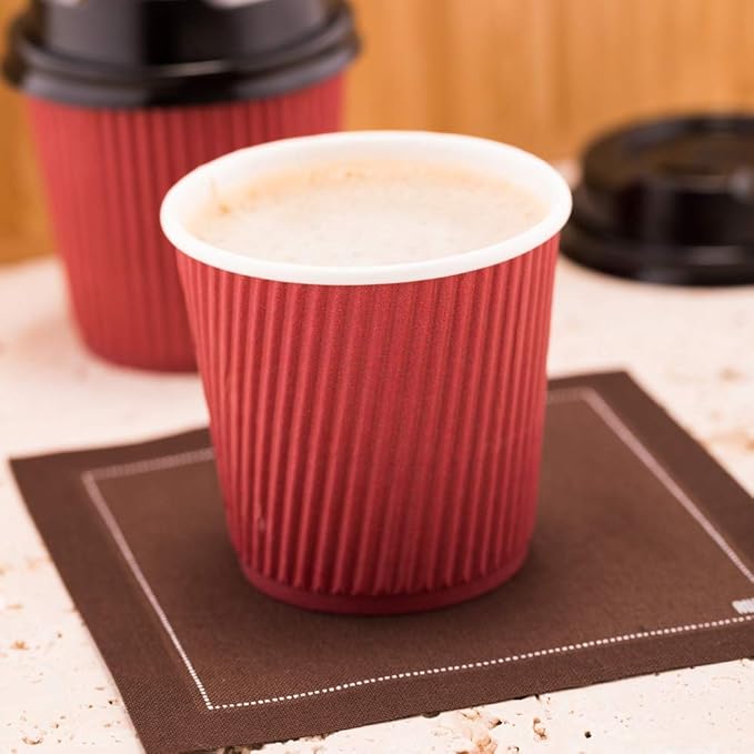 4 oz Crimson Paper Coffee Cup - Ripple Wall - 2 1/2" x 2 1/2" x 2 1/4" - 500 count box