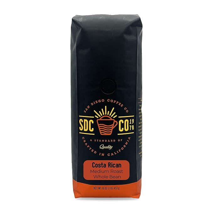 San Diego Coffee Costa Rican, Medium Roast, Whole Bean Coffee, 16-Ounce Bag Café en grano tostado