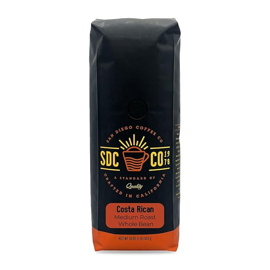 San Diego Coffee Costa Rican, Medium Roast, Whole Bean Coffee, 16-Ounce Bag Café en grano tostado