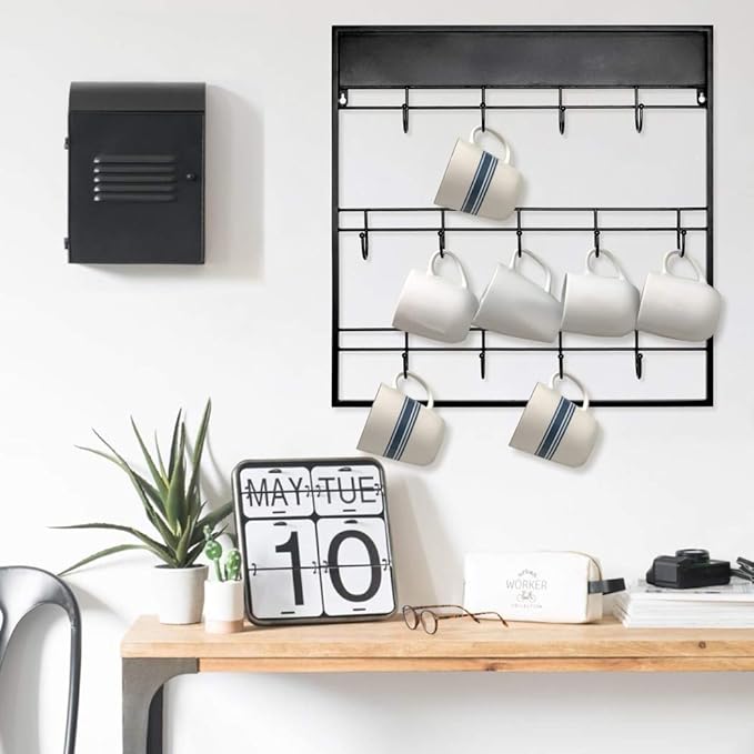 AJART Coffee Bar Decor Mug Holder: 22" Large Square Coffee Cup Rack for Home Kitchen Office Dining Room Cafe Bar