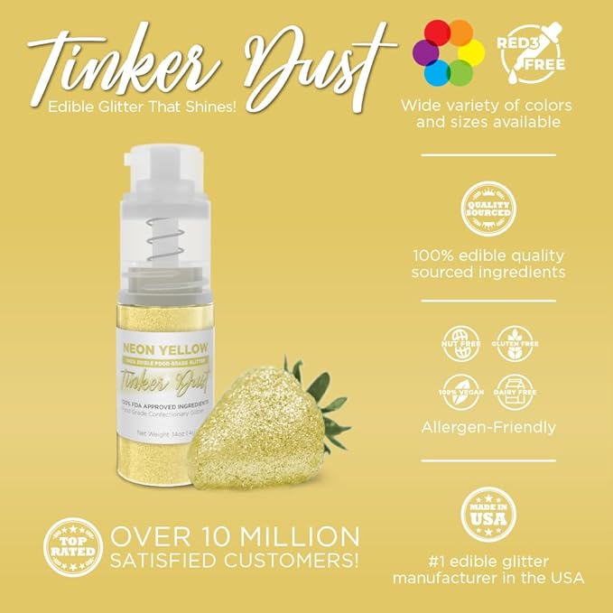 Bakell - Neon Yellow Tinker Dust (4g, 1x Mini Spray Pump) Edible Glitter for Food, Desserts, and Beverages!