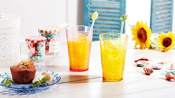 SCANDINOVIA - 32 oz Unbreakable Premium Iced Tea Drinking Glasses Tumbler (Set of 6) - BPA Free Super Grade Acrylic Plastic Cups - Dishwasher Safe, Juice - Diamond Design