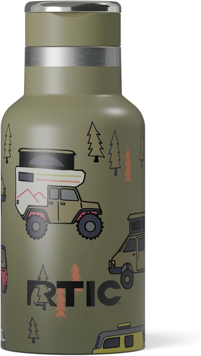 RTIC Little Journey Bottle with Straw, Insulated, Stainless Steel, Metal, Double Wall Vacuum-Insulation, Ceramic-Lined, Leak-Proof Lid, BPA-Free Water Flask for Sports, Travel, Happy Camper