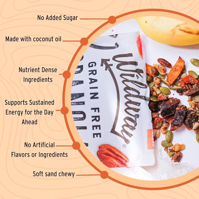 Wildway Keto Granola with Organic Ingredients | Peach Pecan | Grain-Free, Gluten-Free Cereal | Vegan, Low Carb & No Sugar Added | Paleo-Friendly, Non-GMO | Nutrient-Rich Fruit & Nut Snack | 8oz