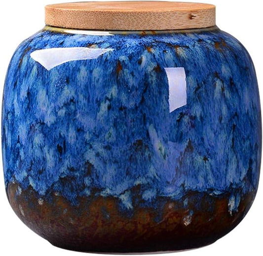 Ceramic Storage Jars, Exquisite Glaze Food Canisters for Kitchen Spice Storage,Tea Caddy Storage,Coffee Jar,Condiment Jar with Seald Lid (Dark blue)
