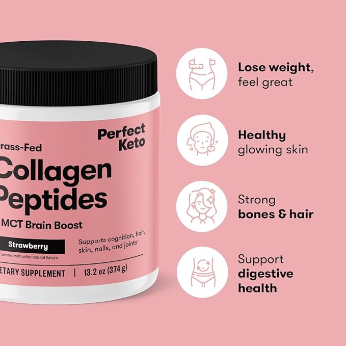 Perfect Keto Collagen Peptides Protein Powder with MCT Oil, Hydrolyzed Collagen, Type I & III Supplement, Gluten Free Grass Fed, Low Carb, Keto Coffee Creamer, Collagen for Women & Men, Cinnamon Toast