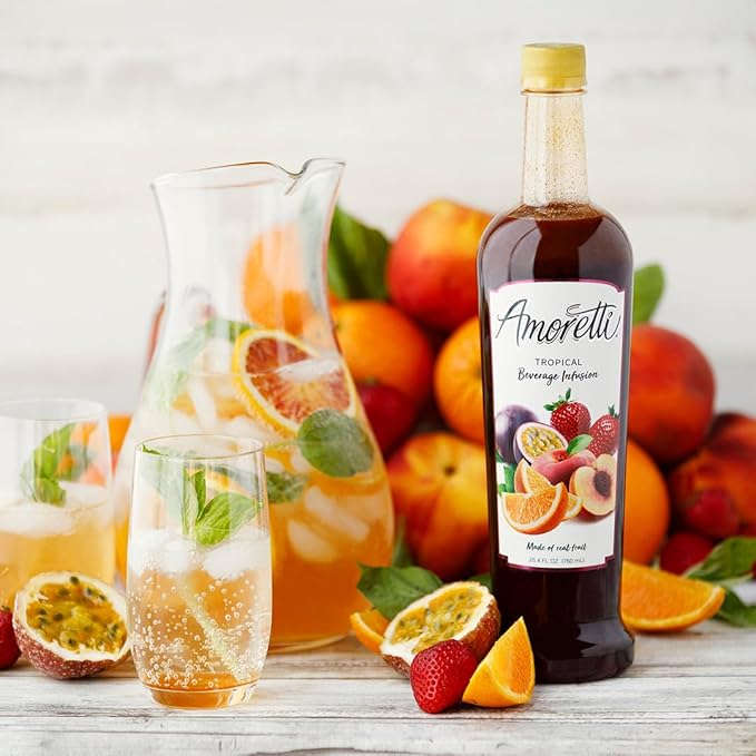 Amoretti - Tropical Beverage Infusion - Drink Mix & Water Enhancer with Pump for Flavoring Cocktails, Waters, Teas, and other Beverages, 94 Servings Per Bottle (750 ml), Preservative Free